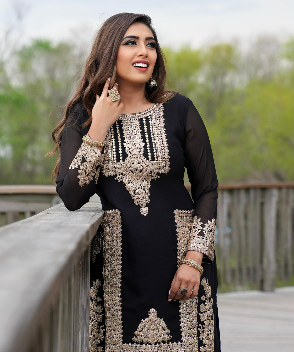 Black Sequins Work Faux Georgette Salwar Kameez