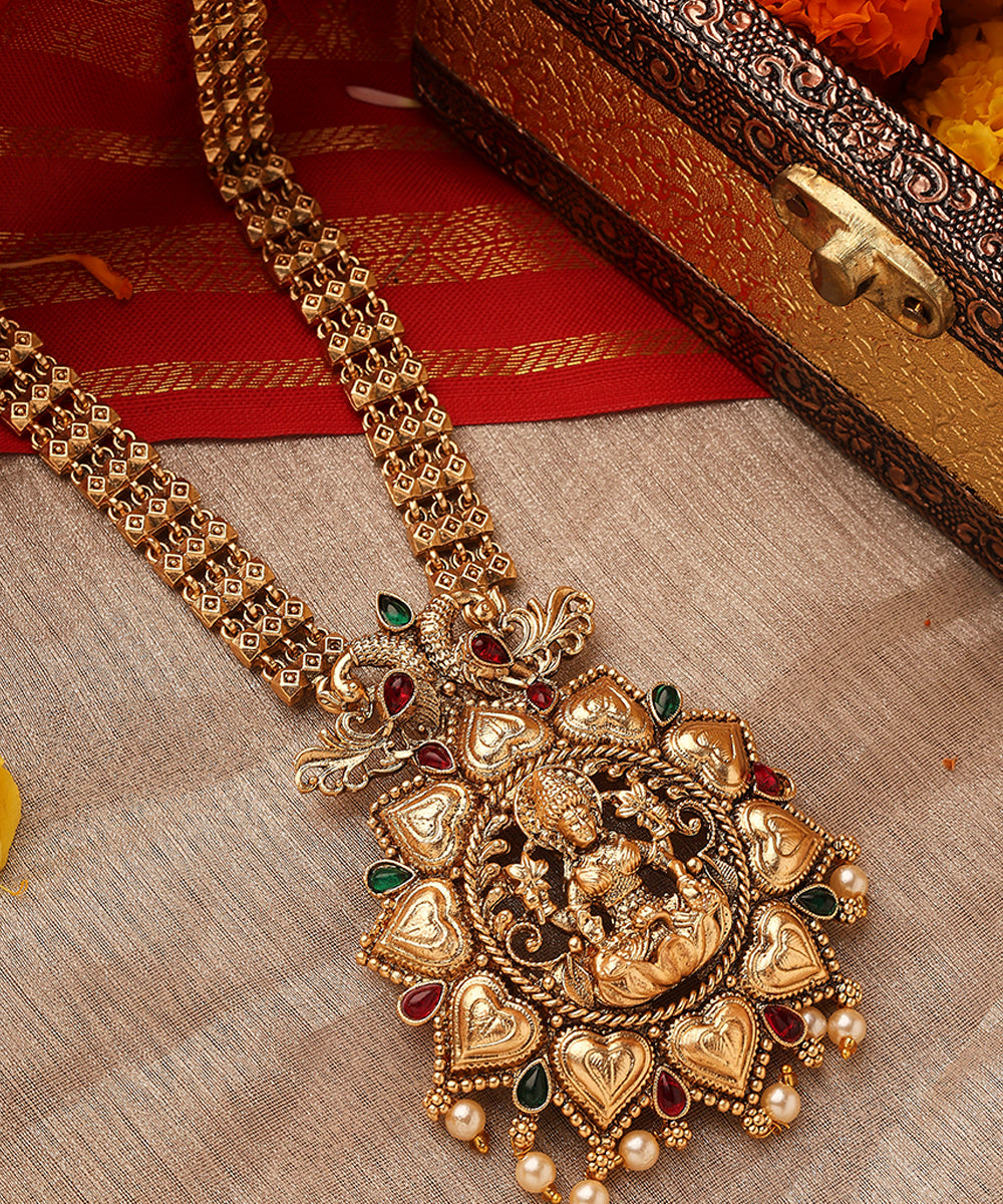 Long Statement Temple Jewellery Necklace Set with Kari Motif