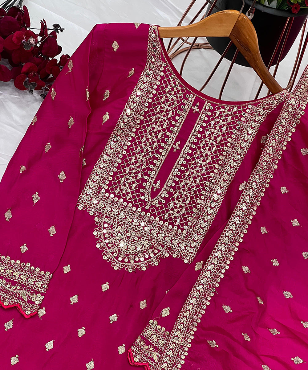 Pink Chinon Sequin Work Salwar Kameez and Dupatta Set