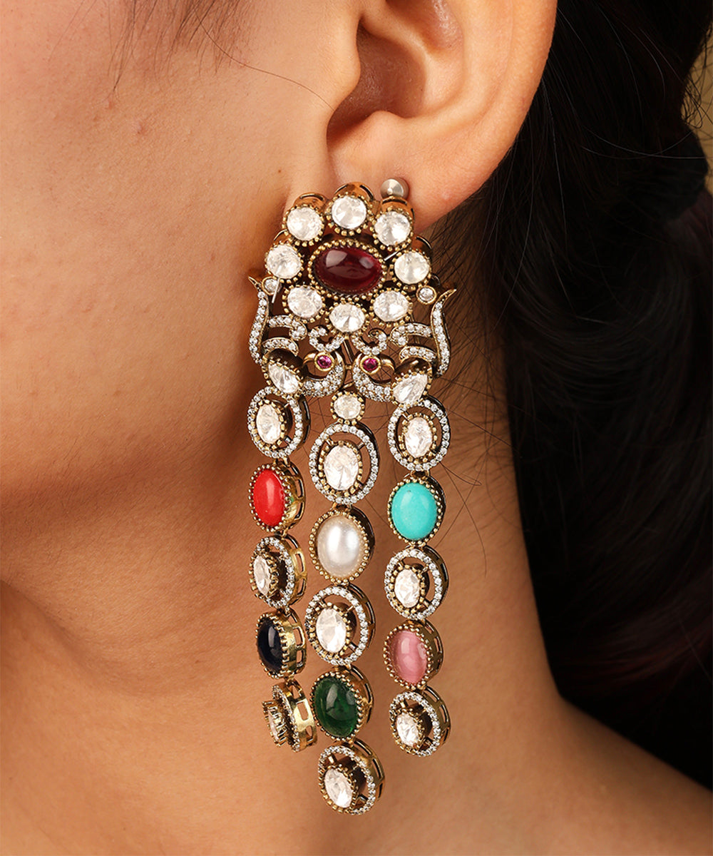 Layered Necklace with Navratan Stones Statement Piece
