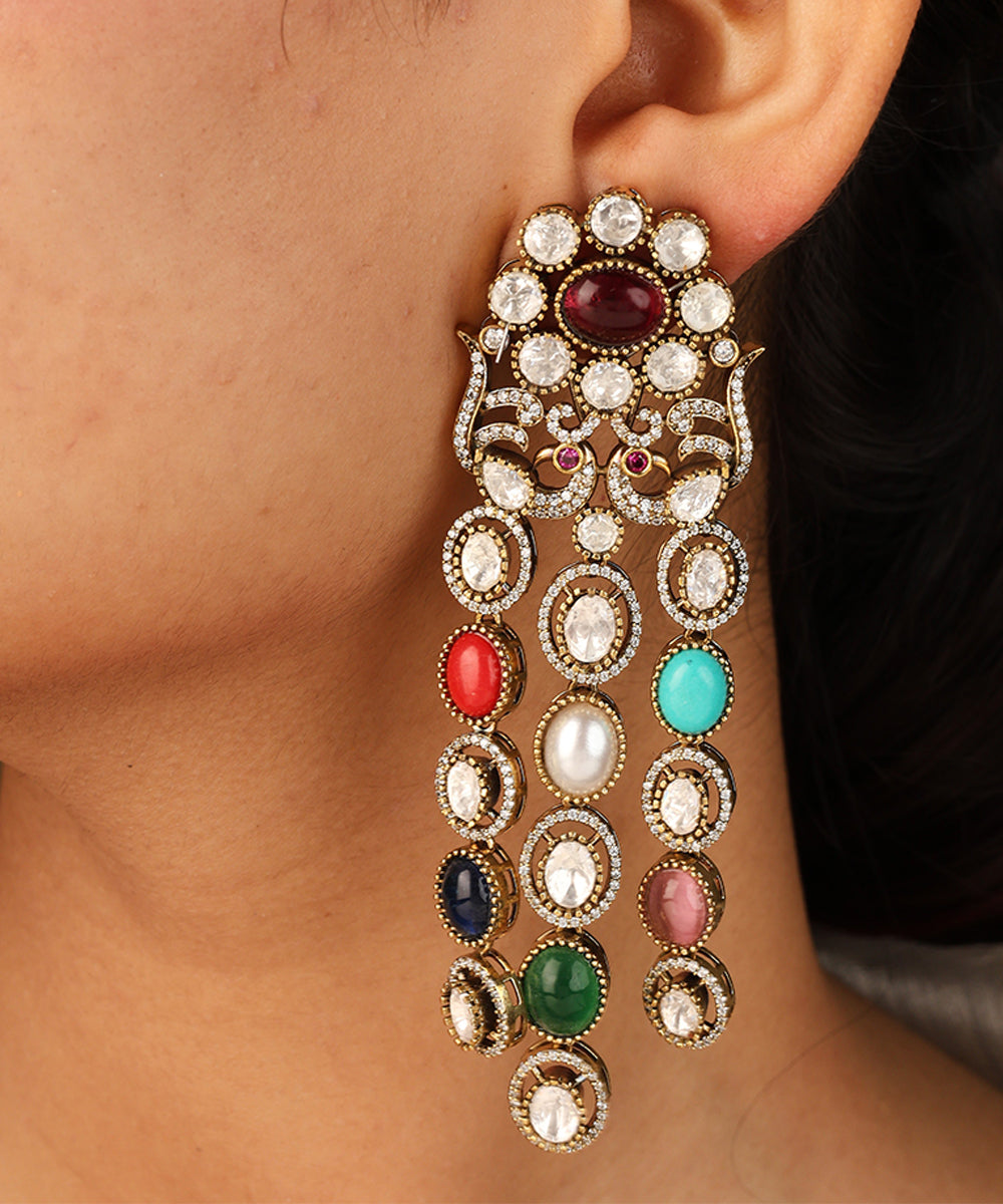 Layered Necklace with Navratan Stones Statement Piece