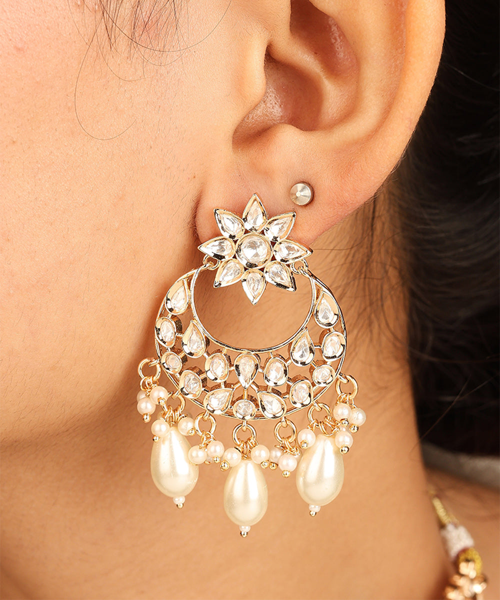 American Diamond High Neck Necklace Set with Pearls
