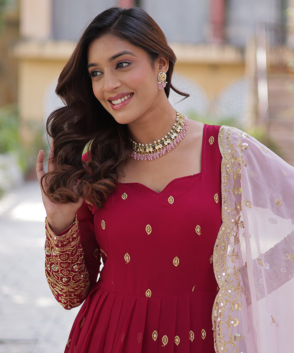 Dark Magenta Faux Blooming Anarkali with Dupatta