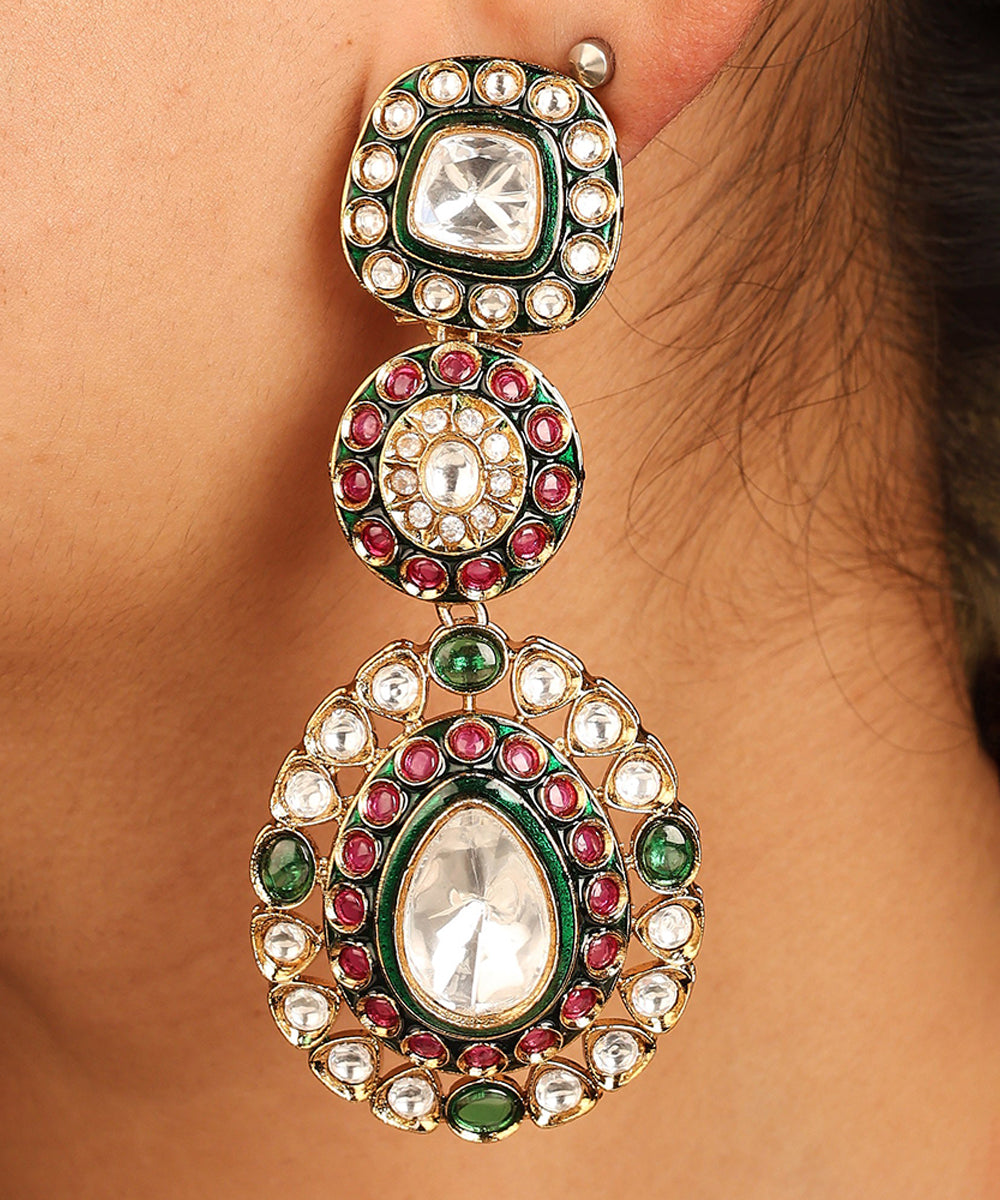 Long Kundan Earrings with Multicolour Stones