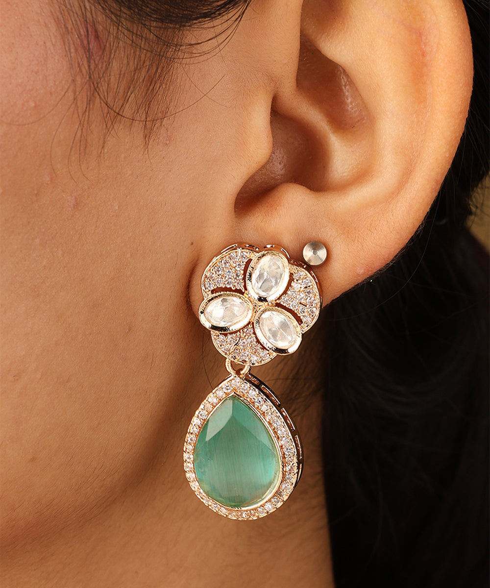 Kundan Necklace with Mint Green Stone Pendant
