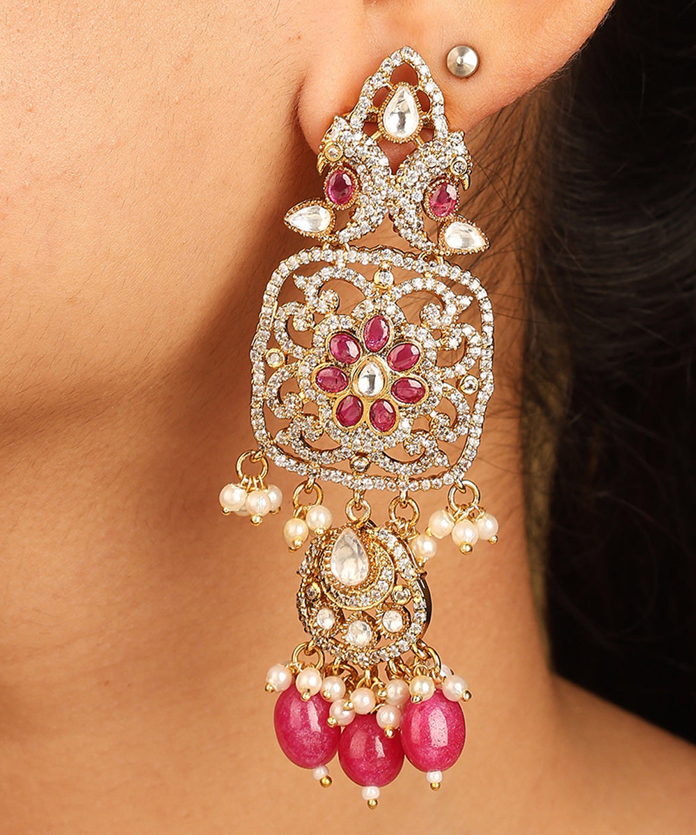 American Diamond Necklace Set with Pink Stones and Beads