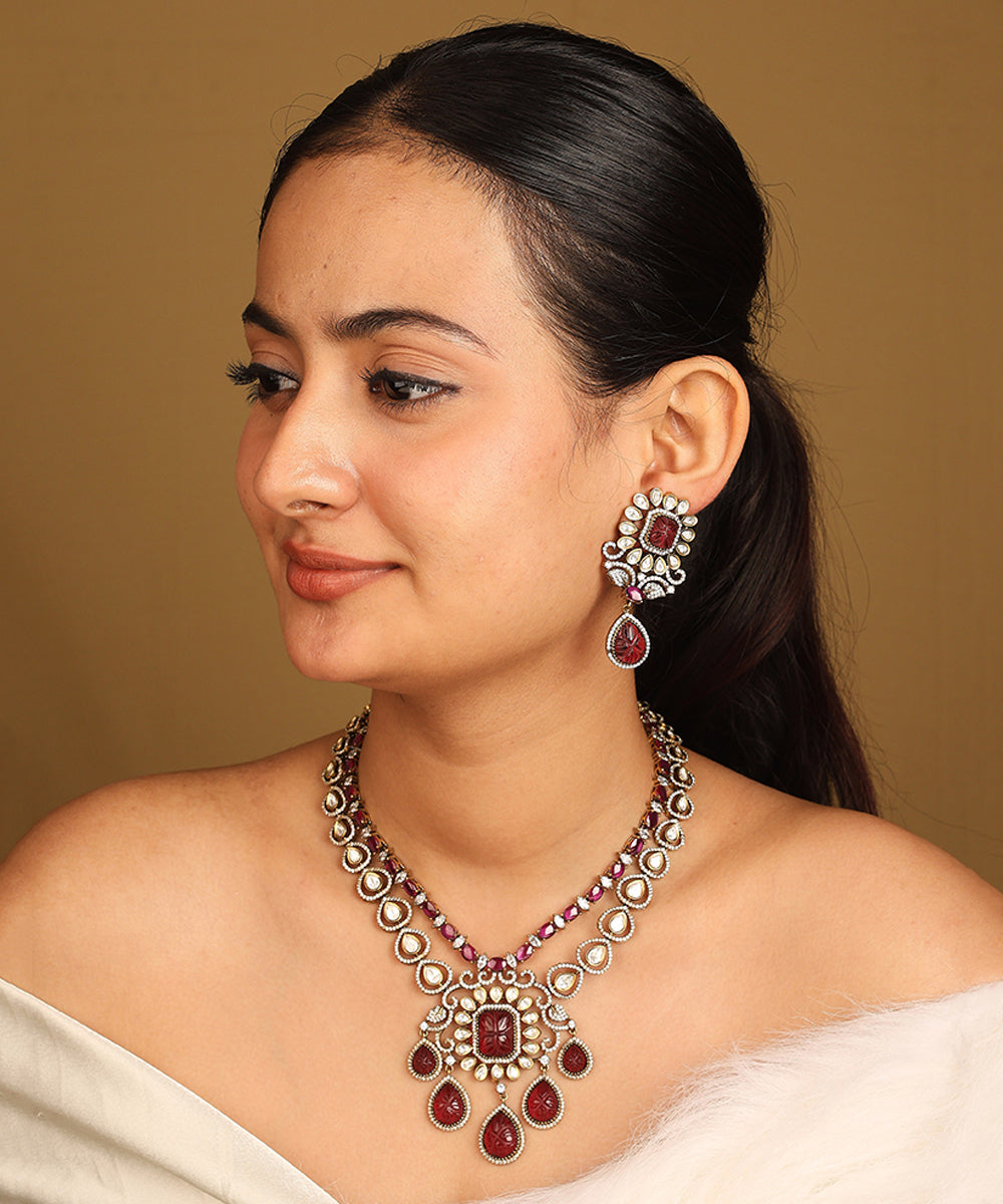 Royal Red Kundan Necklace Set