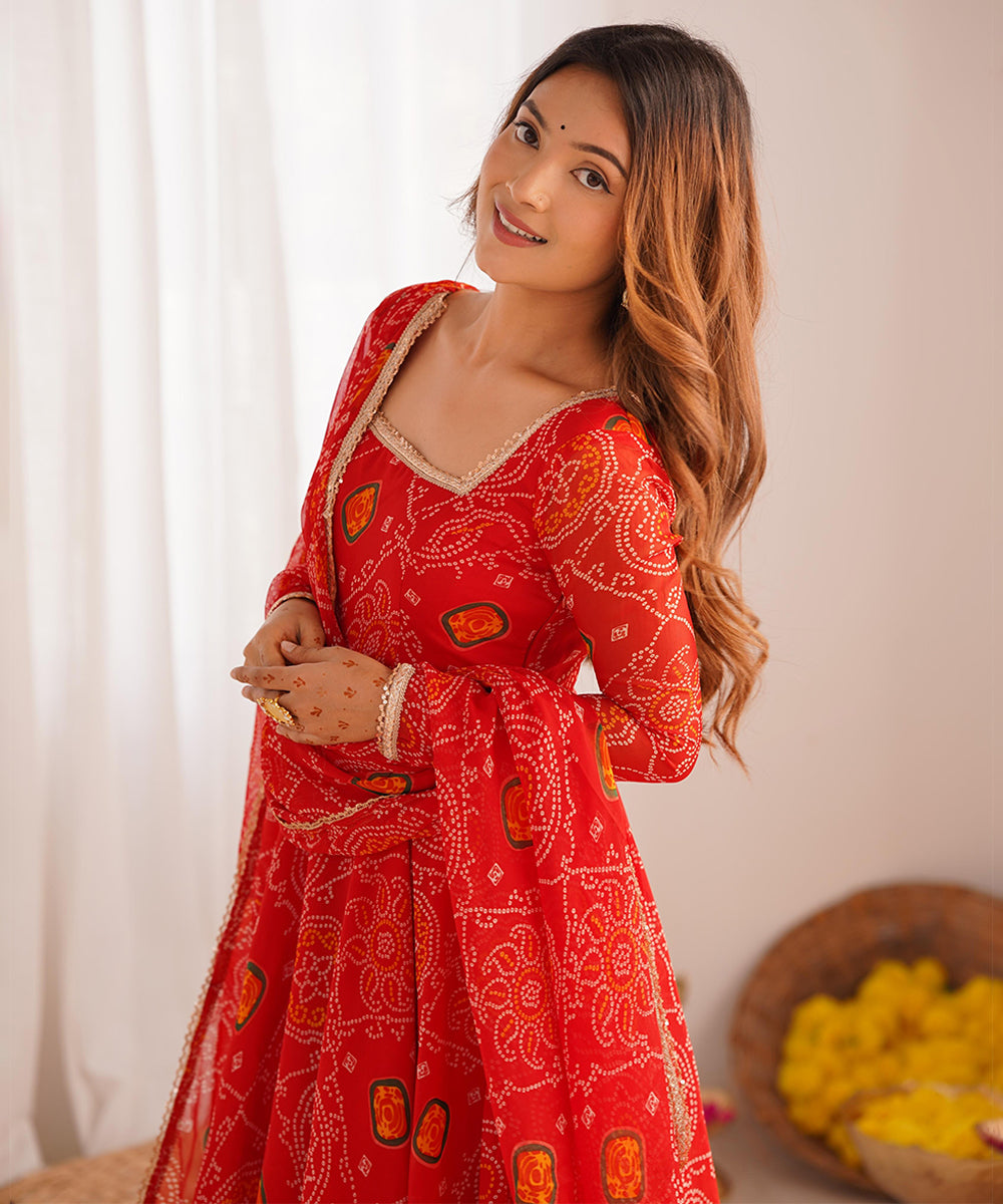 Orange Chiffon Anarkali with Bottom and Dupatta