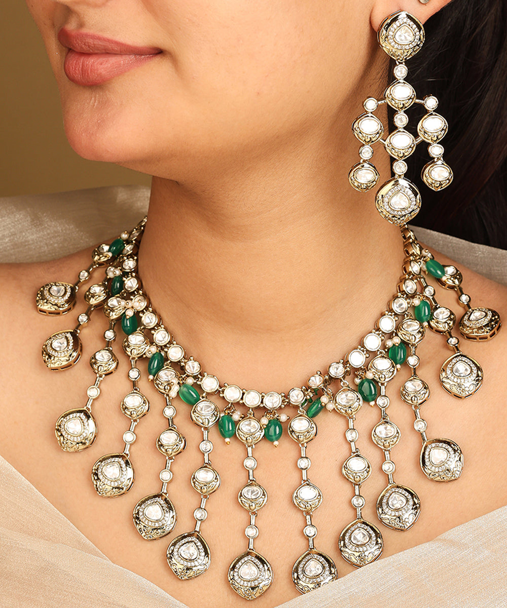 American Diamond Necklace Set with Green Accents