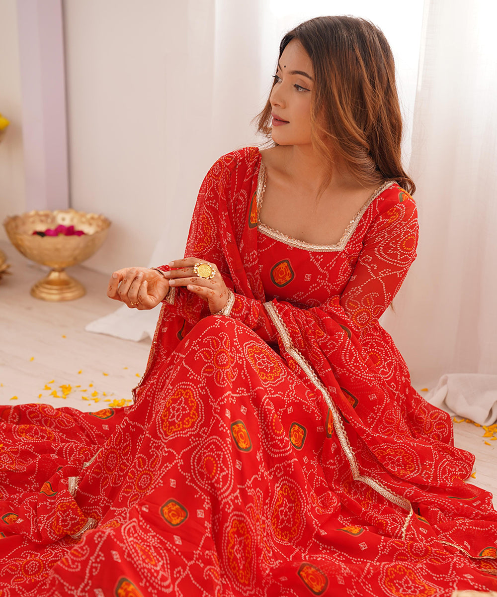 Orange Chiffon Anarkali with Bottom and Dupatta