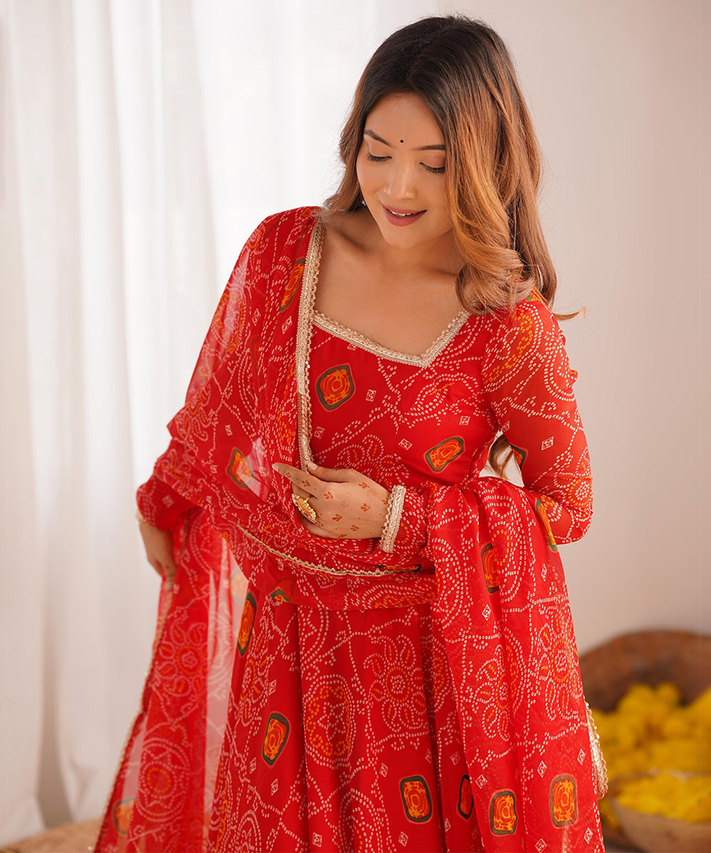 Orange Chiffon Anarkali with Bottom and Dupatta