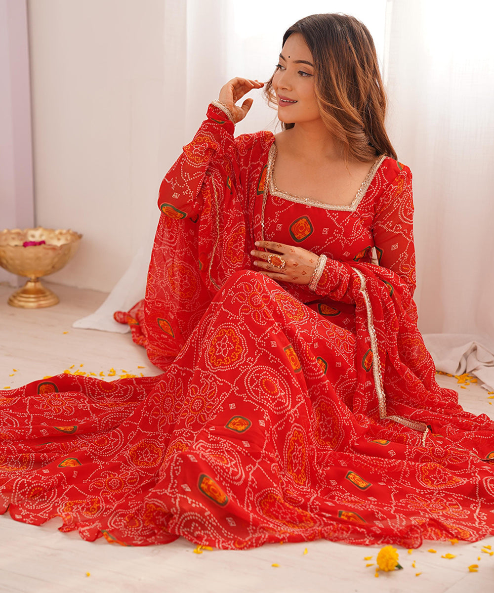 Orange Chiffon Anarkali with Bottom and Dupatta