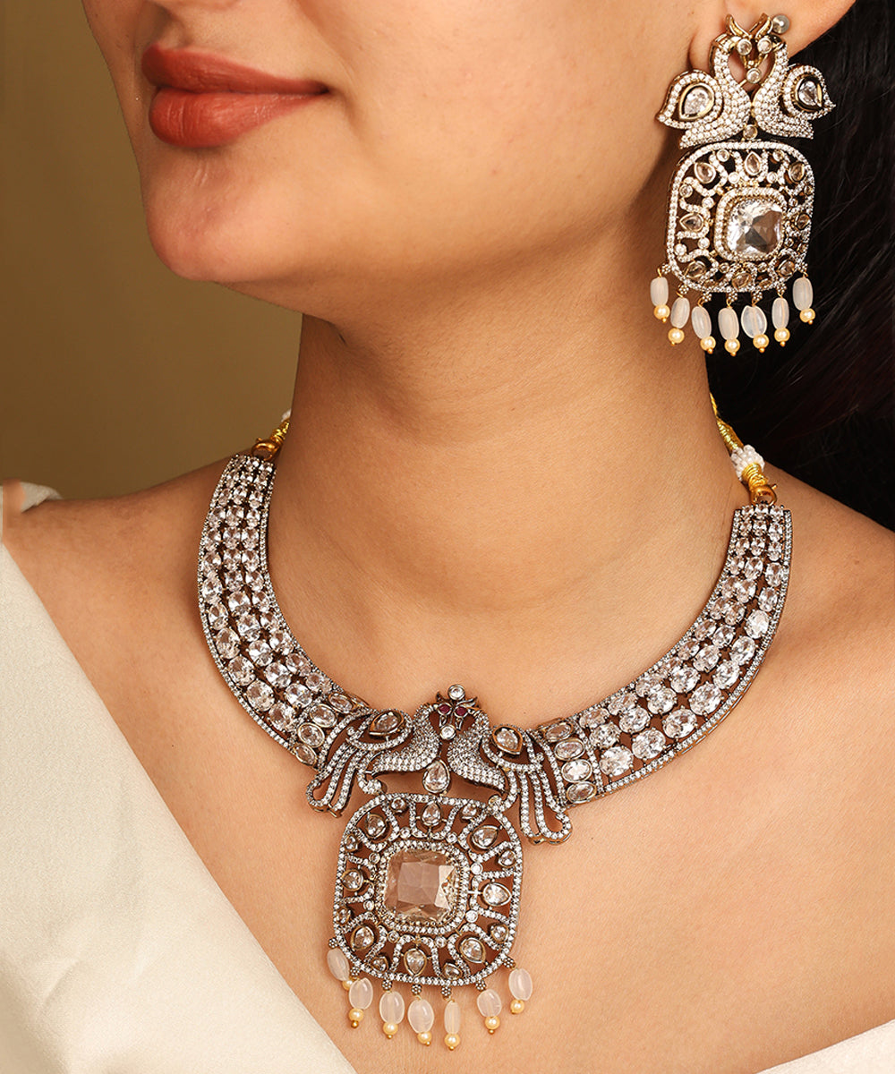 American Diamond Necklace Set with Pastel Coloured Stones