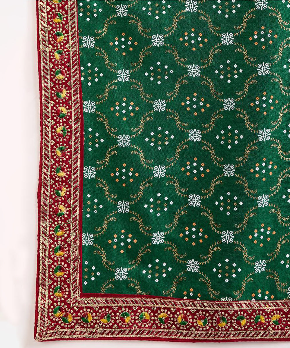 Emerald Bandhani Print Art Silk Saree with Embroidered Border
