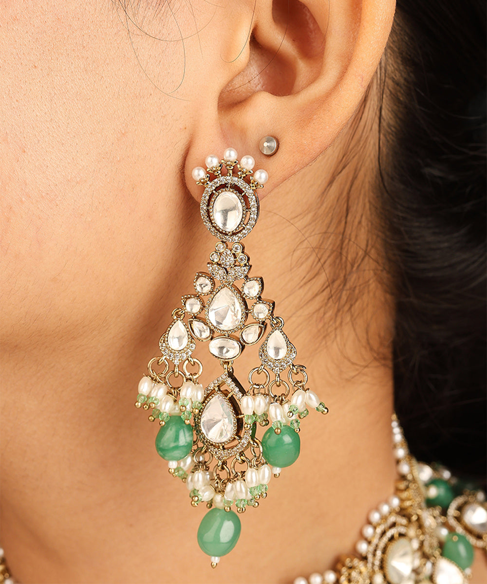 American Diamond Necklace Set with Green Stone Accents