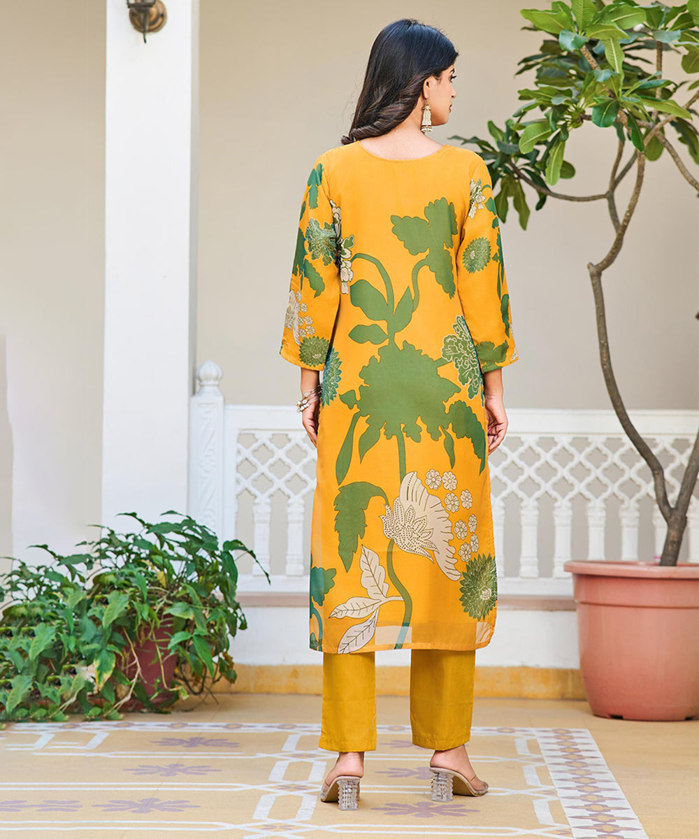 Organza Silk Fabric Work Straight Cut Kurta Set