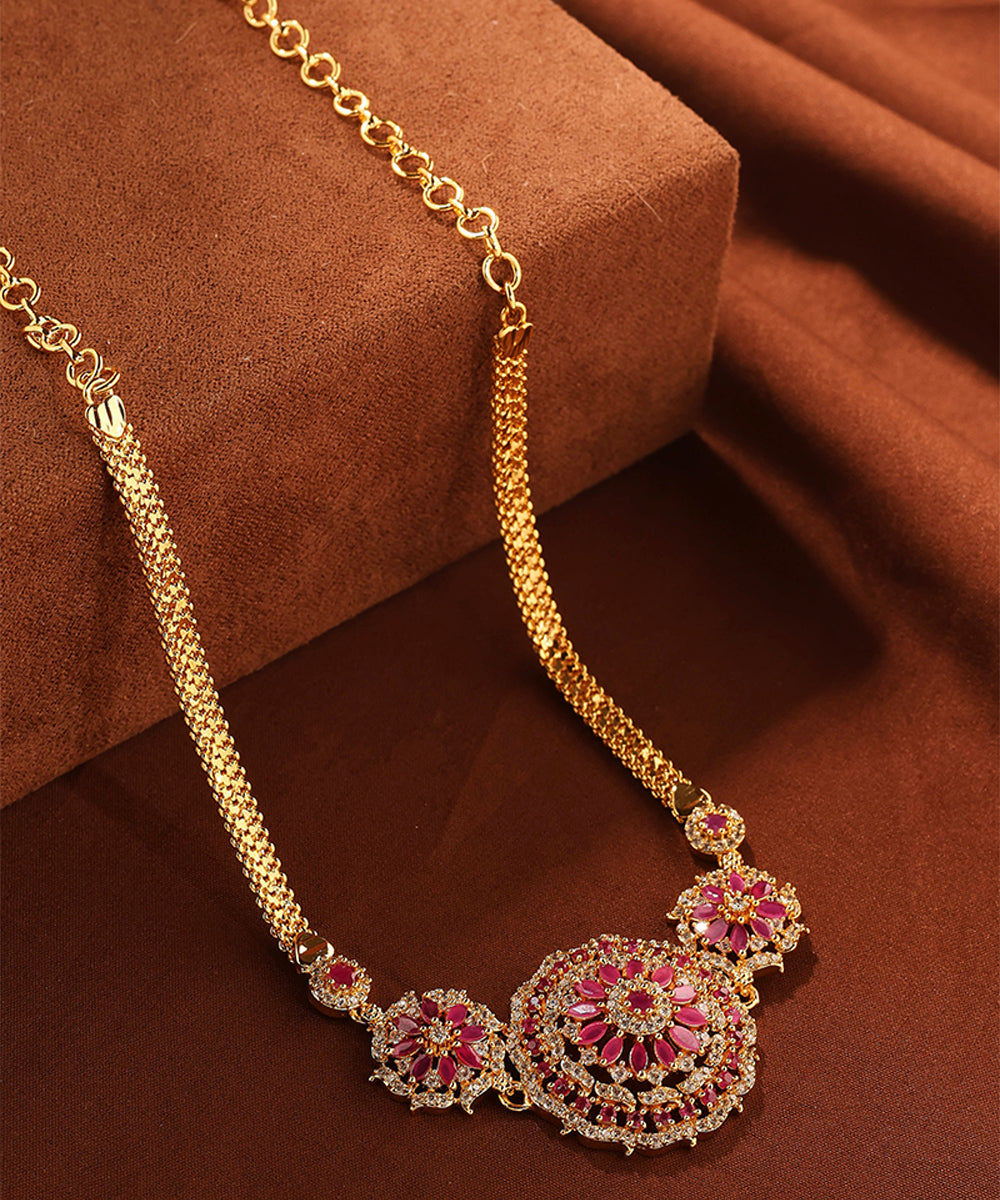 Gold Choker Set with Pink Stones and American Diamond Accents