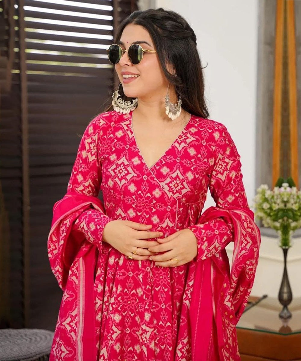 Pink Georgette Sequin Embroidered Kurta Pant Set with Dupatta