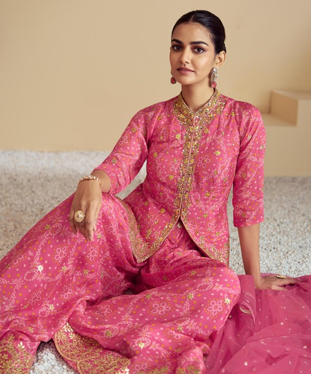 Pink Chinon Salwar Kameez and Dupatta Suit Set