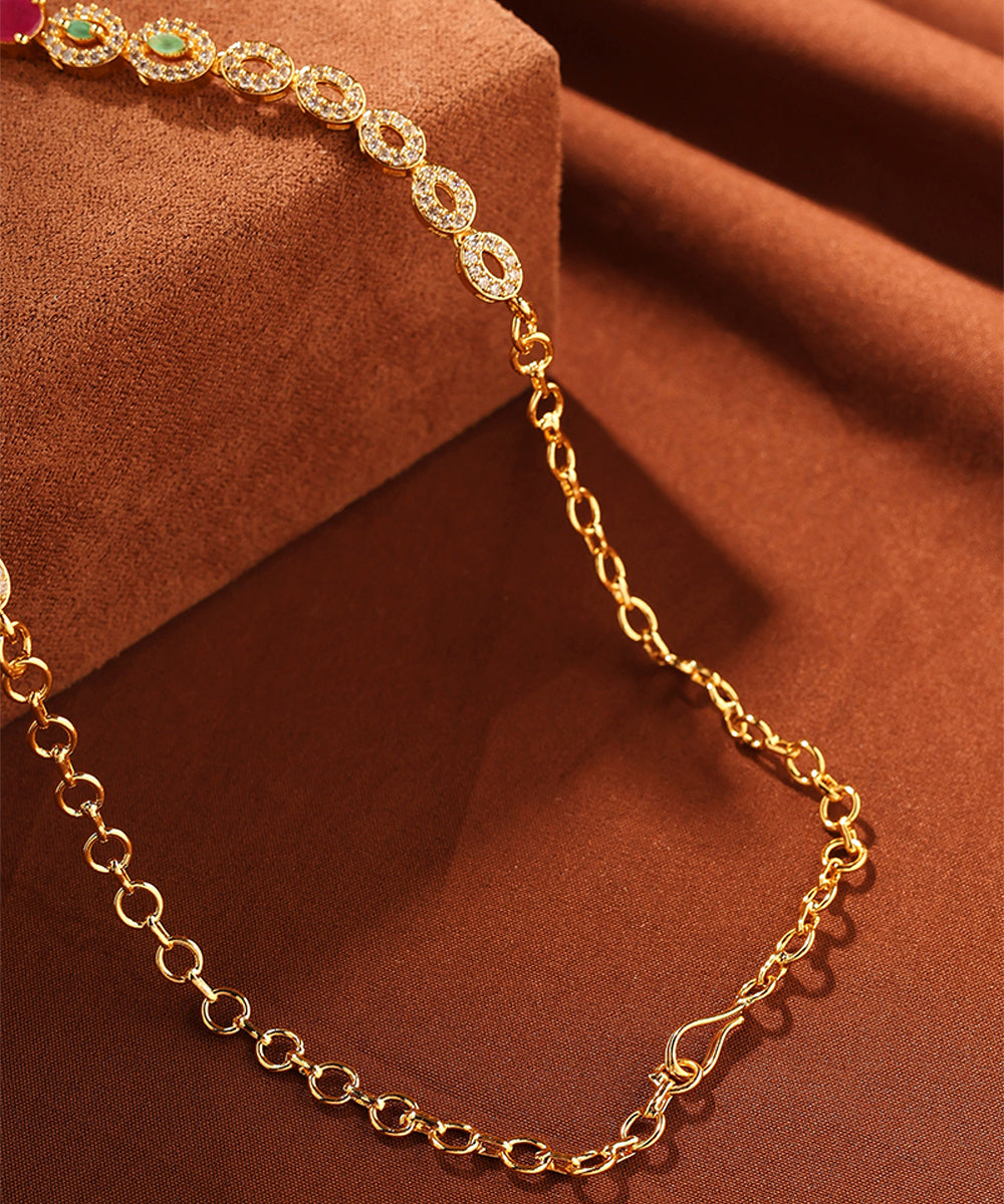 American Diamond Necklace Set with Multicolour Stones