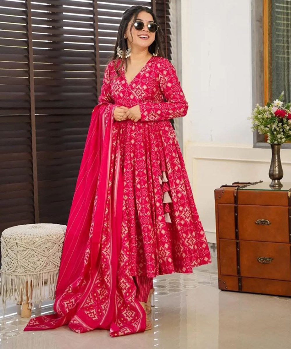 Pink Georgette Sequin Embroidered Kurta Pant Set with Dupatta
