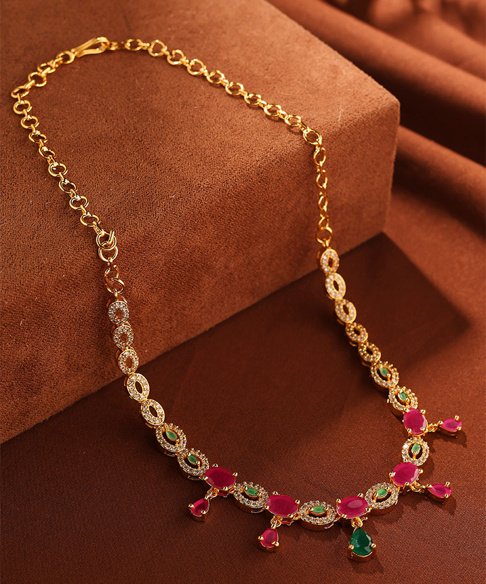 American Diamond Necklace Set with Multicolour Stones