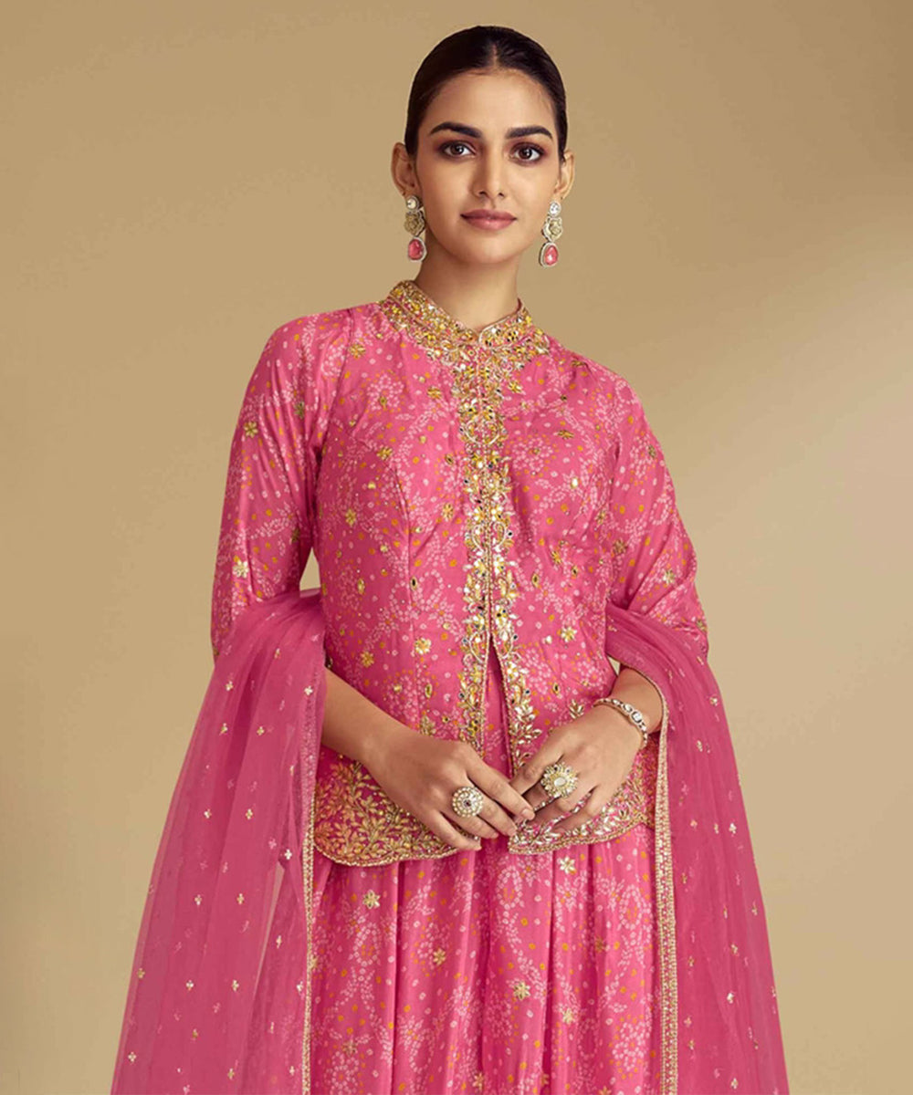 Pink Chinon Salwar Kameez and Dupatta Suit Set