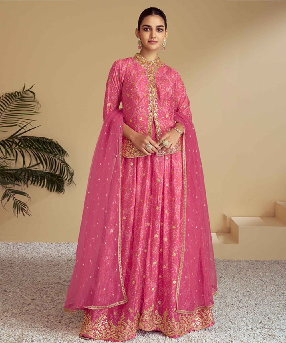 Pink Chinon Salwar Kameez and Dupatta Suit Set