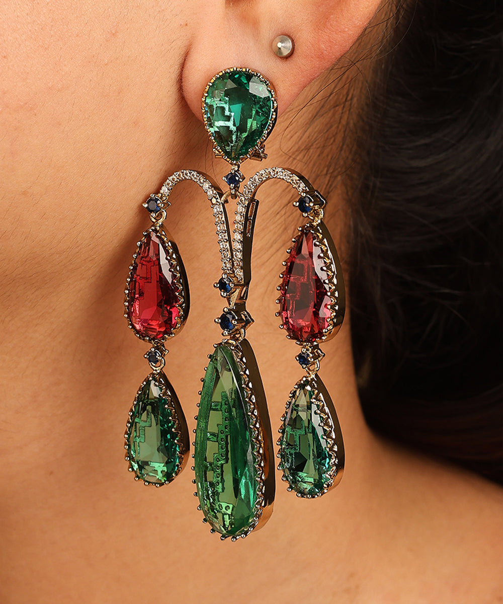 Earrings with Red and Green Stones