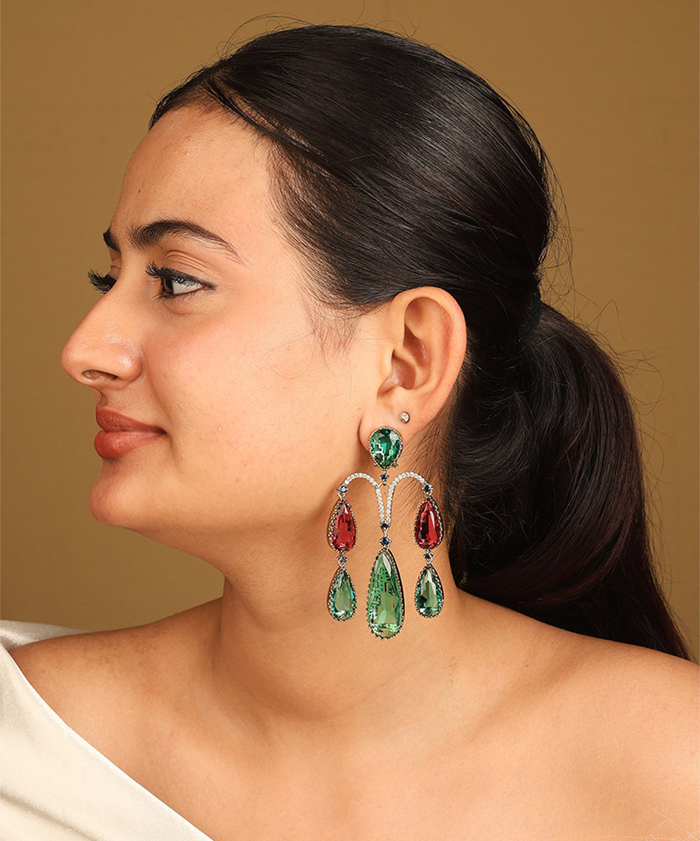Earrings with Red and Green Stones