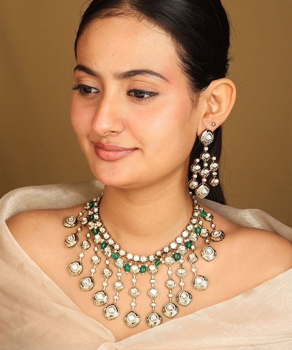 American Diamond Necklace Set with Green Accents