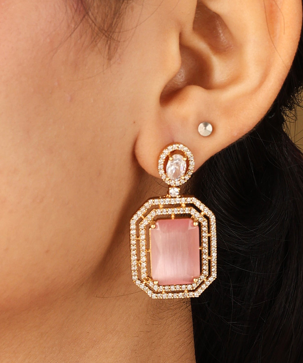 Two Layer Bridal Necklace with Light Pink Stone Pendant