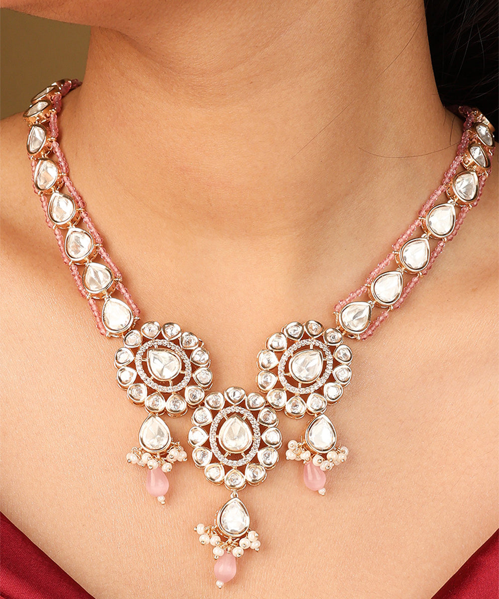 Uncut Kundan Necklace with Pink Pearls