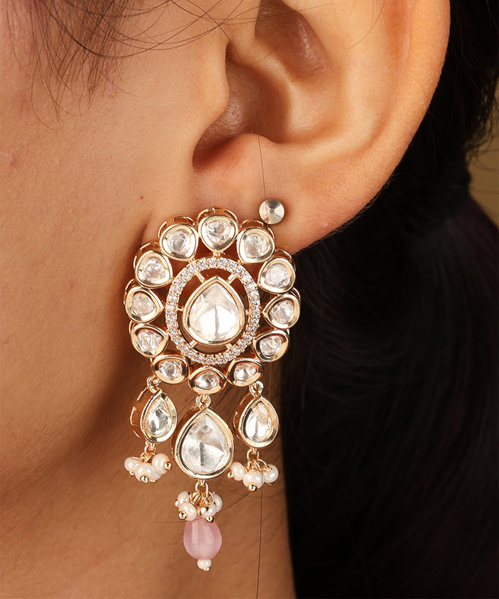 Uncut Kundan Necklace with Pink Pearls
