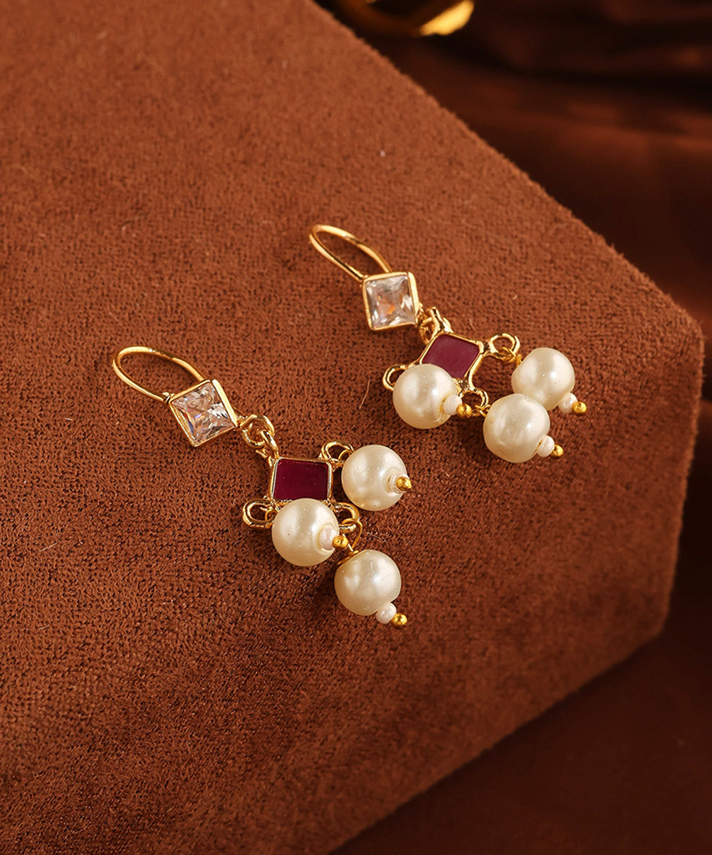 American Diamond Necklace with Pink Stones and Pearls