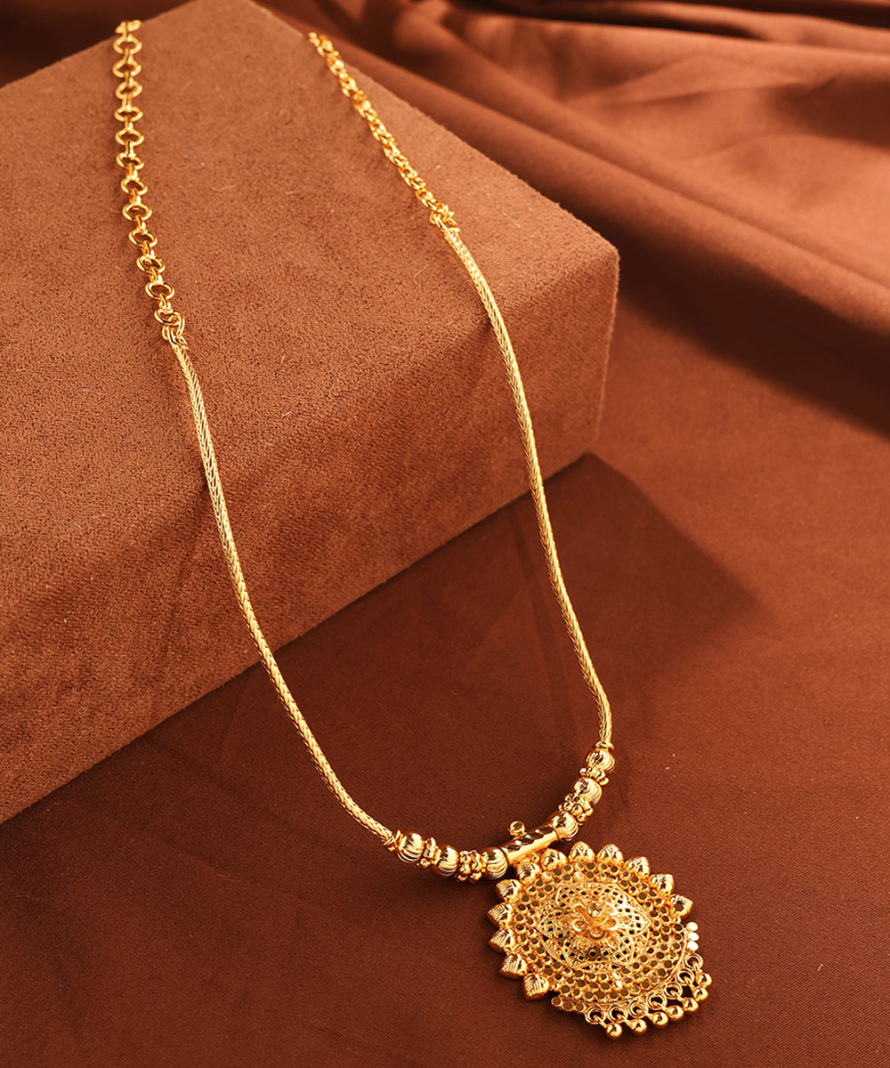 Gold Necklace with Circular Gold Pendant