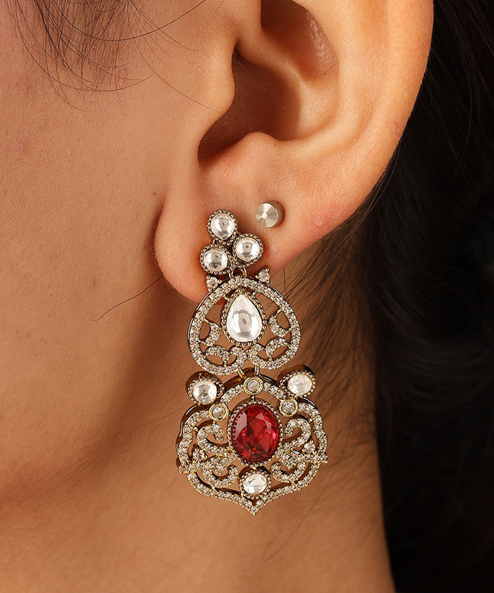 Statement Necklace Set with Red Stones and Kundan Stones
