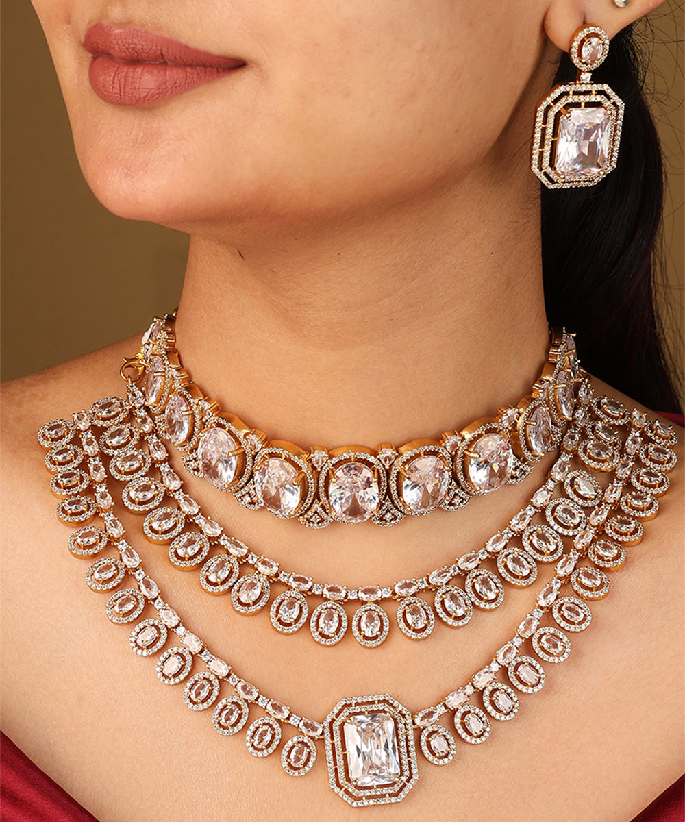 American Diamonds Bridal Necklace Set Choker and Long Necklace Statement Set