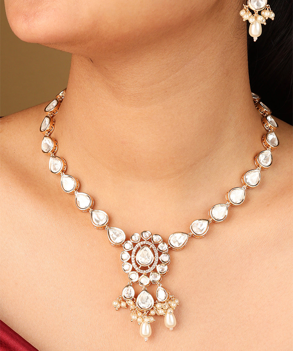 Simple Necklace Set with Kundan Stones