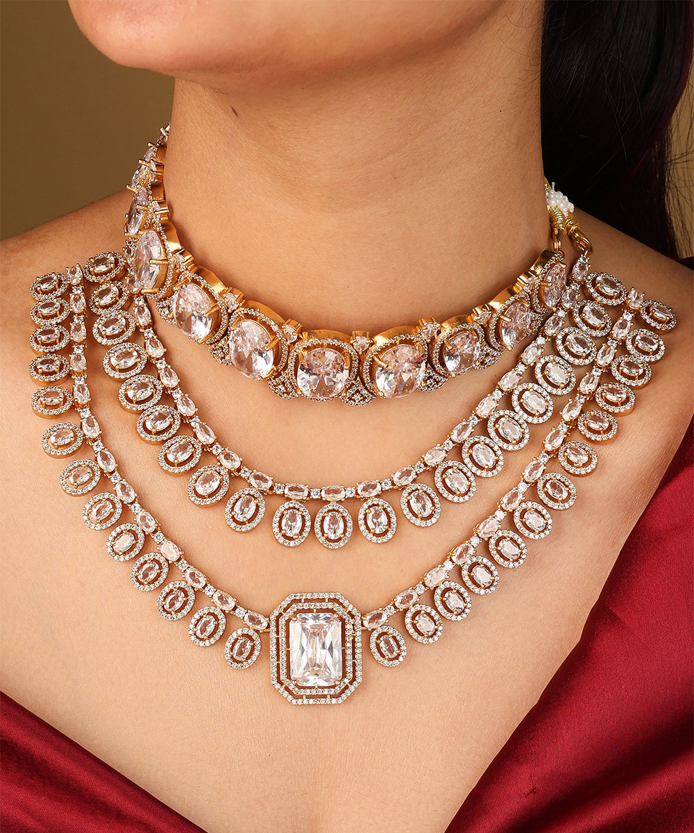 American Diamonds Bridal Necklace Set Choker and Long Necklace Statement Set