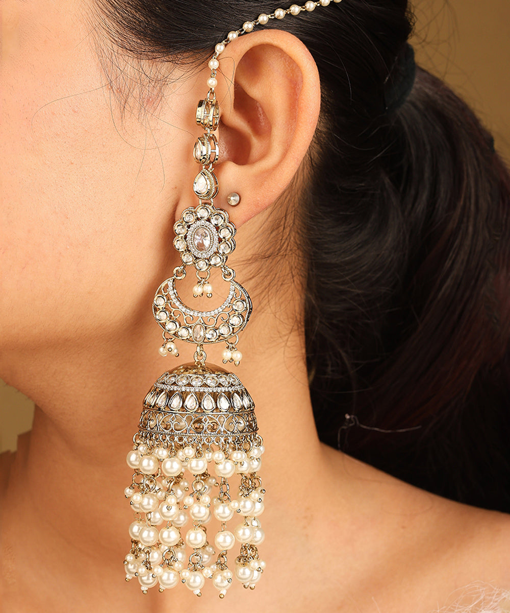 Rustic Gold Jhumkas with Pearls and American Diamonds