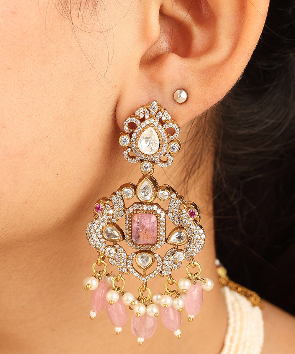 Pearl Choker Set with Pink Accents and Matching Earrings
