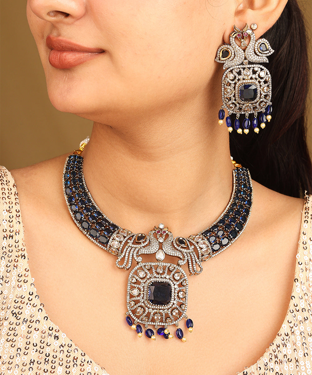 American Diamond Necklace Set with Blue Stones