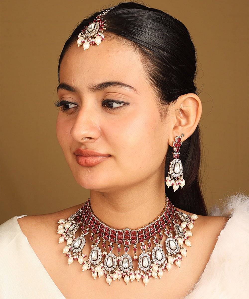 American Diamond Pink Stone Choker Set