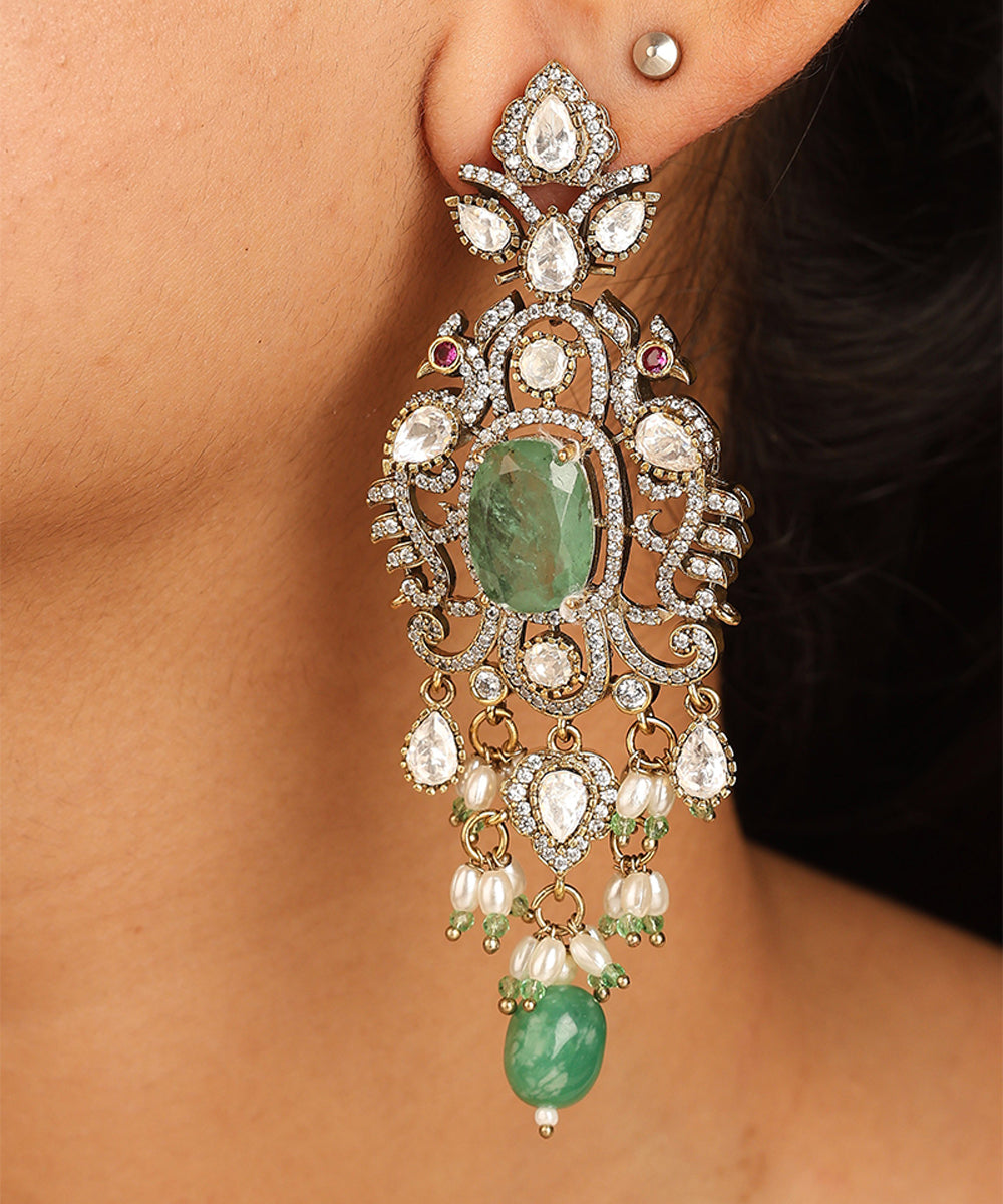 American Diamond Necklace Set with Emeralds