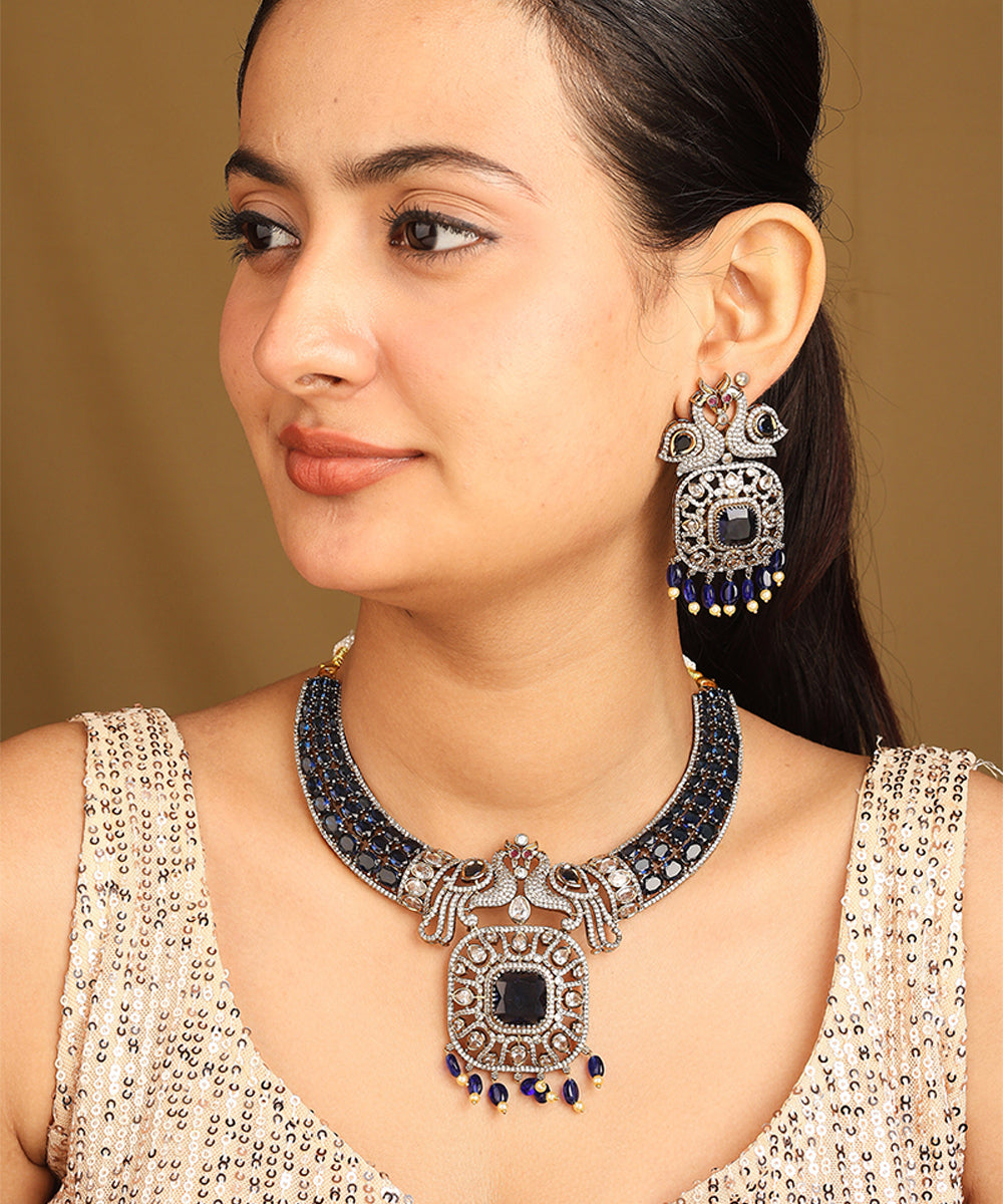 American Diamond Necklace Set with Blue Stones