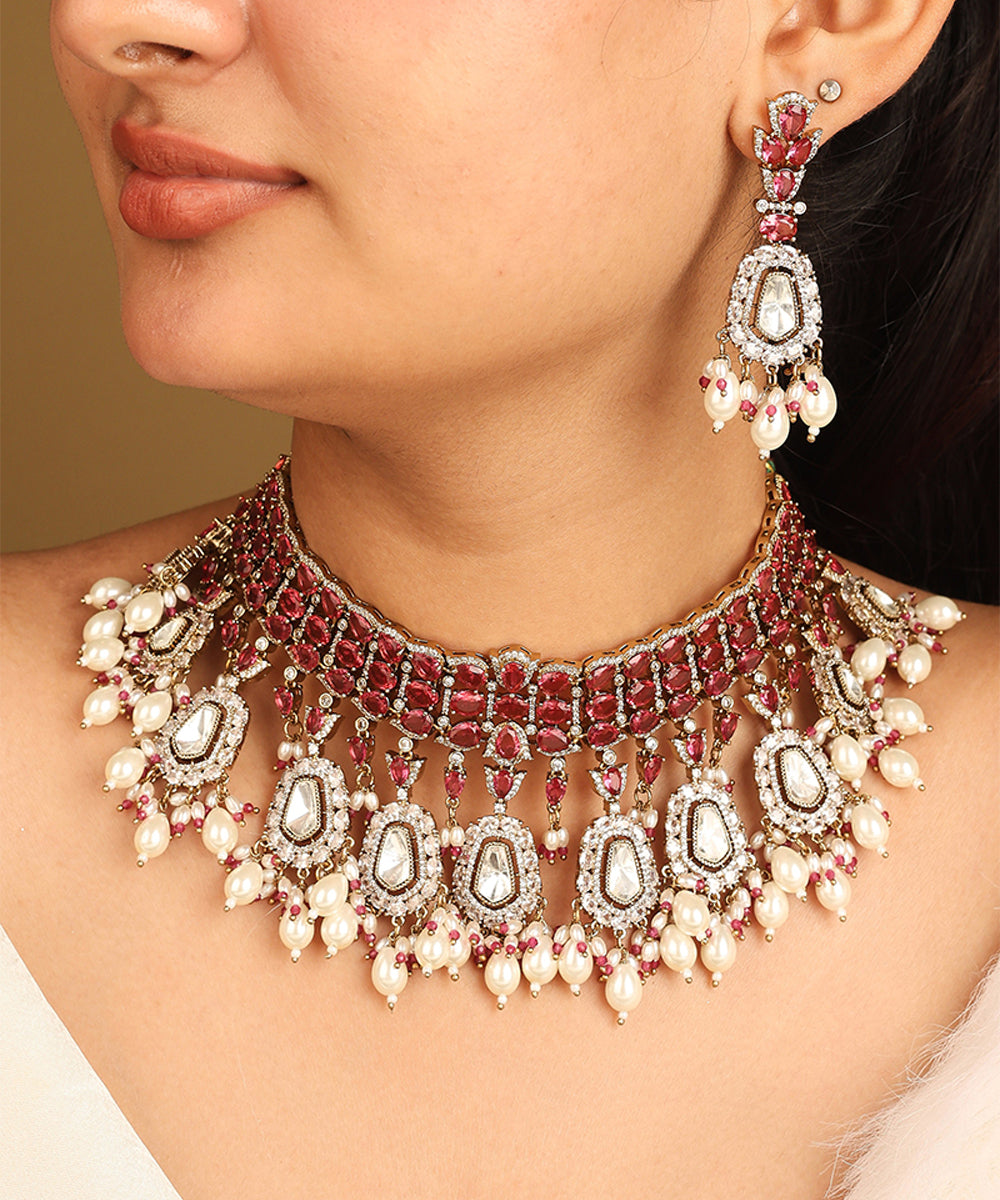 American Diamond Pink Stone Choker Set