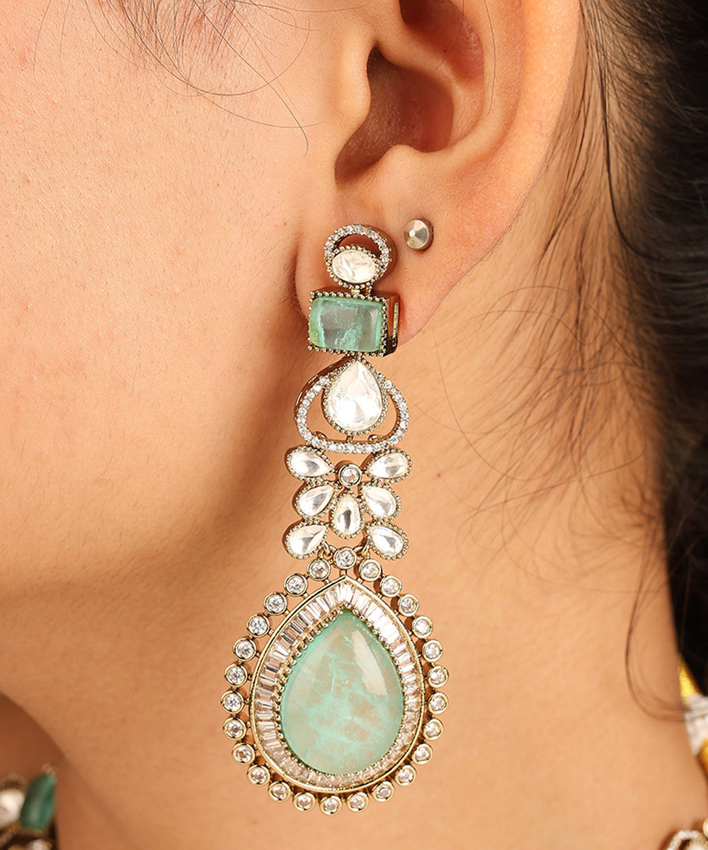 American Diamond Necklace Set with Green Stone Accents