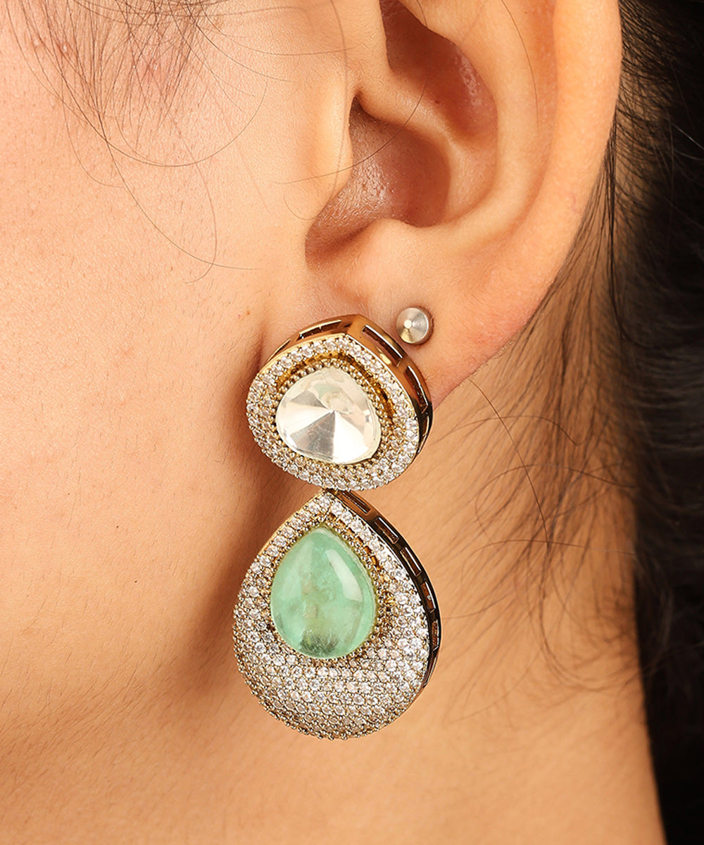 Kundan Necklace Set with Mint Green Stone Pendant