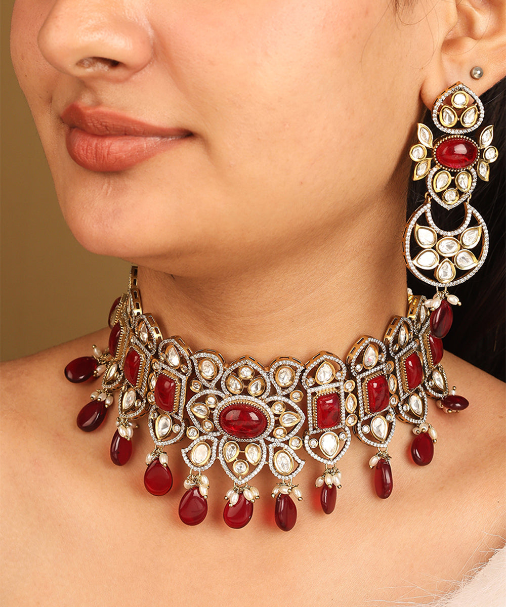American Diamond Choker Set with Red Stones